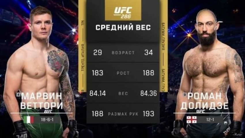 Відео бою Марвін Ветторі - Роман Долідзе UFC 286